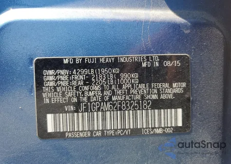 2015 Subaru Impreza Limited из США, поврежденный, VIN JF1GPAM62F8325182